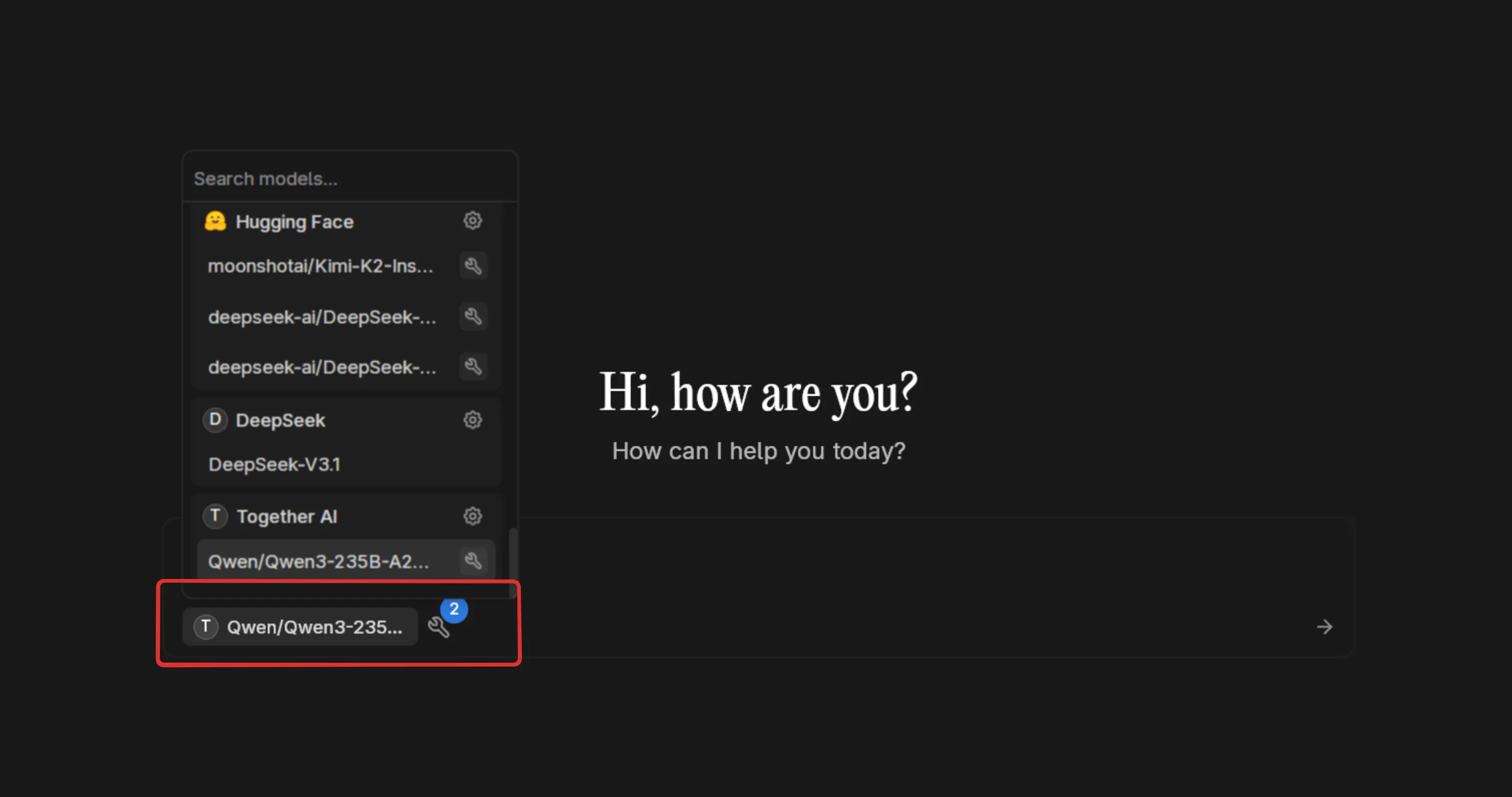 Model selection in chat