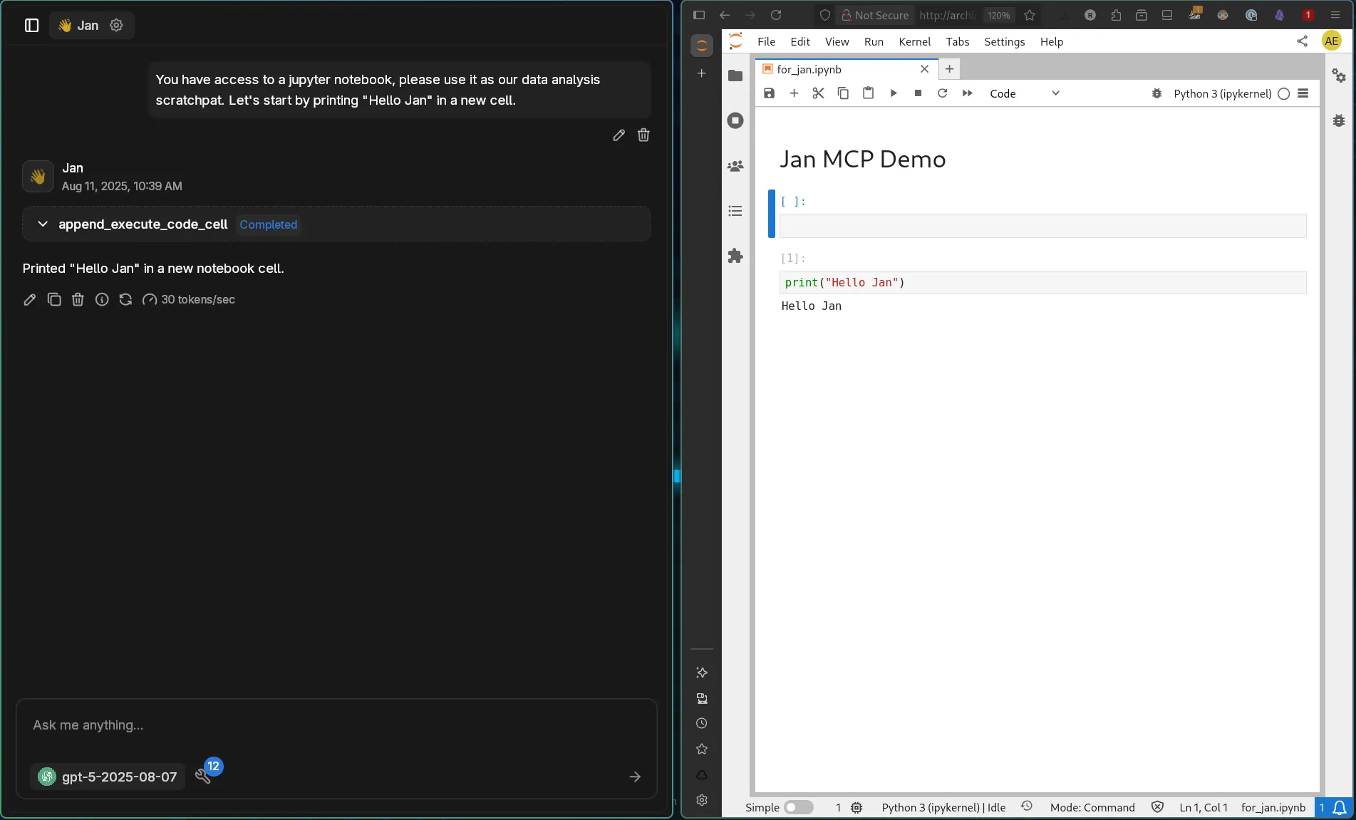 First message showing successful tool use